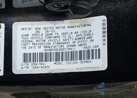 2006 Toyota Corolla Le from USA, damaged, VIN 1NXBR30E36Z578411